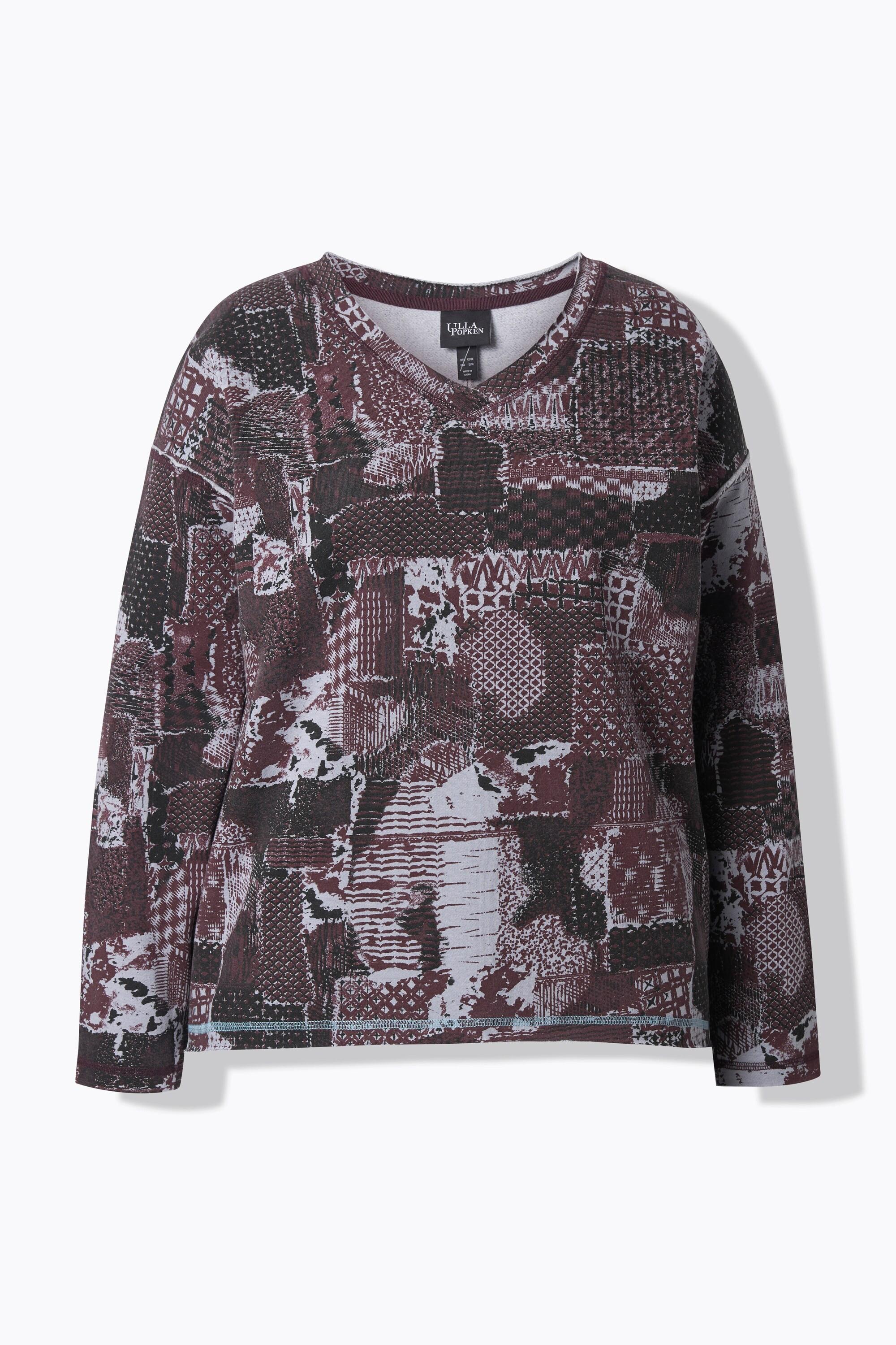 Ulla Popken Sweat-shirt col en V manches longues imprimé patchwork  