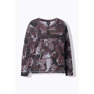 Ulla Popken Sweat-shirt col en V manches longues imprimé patchwork  
