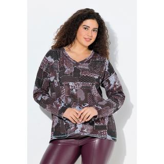 Ulla Popken Sweat-shirt col en V manches longues imprimé patchwork  
