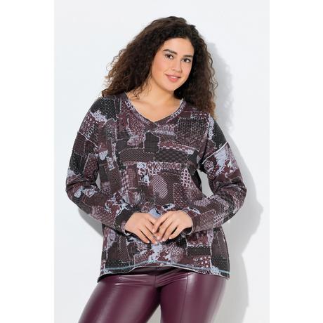 Ulla Popken Sweat-shirt col en V manches longues imprimé patchwork  