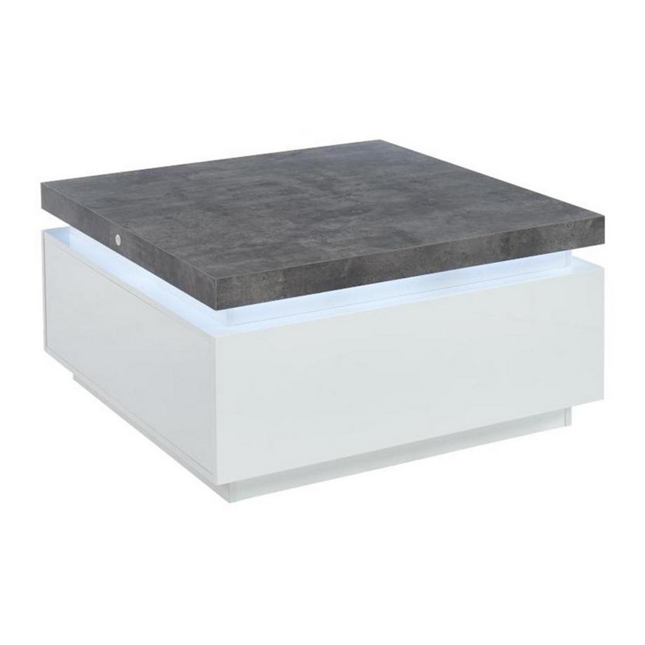 Vente-unique Tavolino con 2 cassetti e LED in MDF laccato Bianco e Calcestruzzo HALO II  