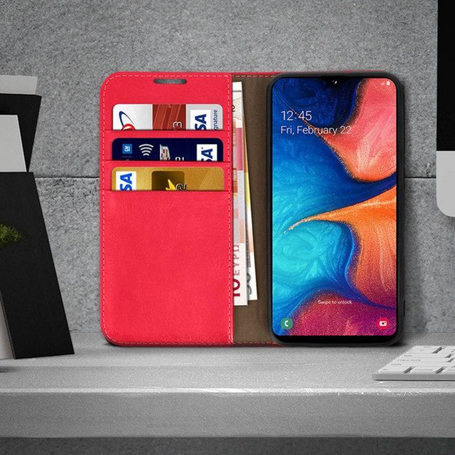 Avizar  Étui Cuir Galaxy A20e Rouge 