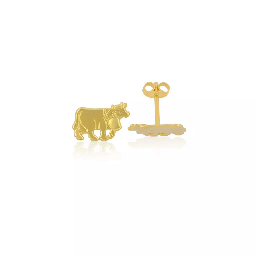 MUAU Schmuck - Ohrstecker Kuh Gelbgold 375, 8x12mm, One Size