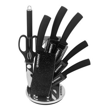 Set Coltelli con Supporto, 8 Parti - Marmo Nero