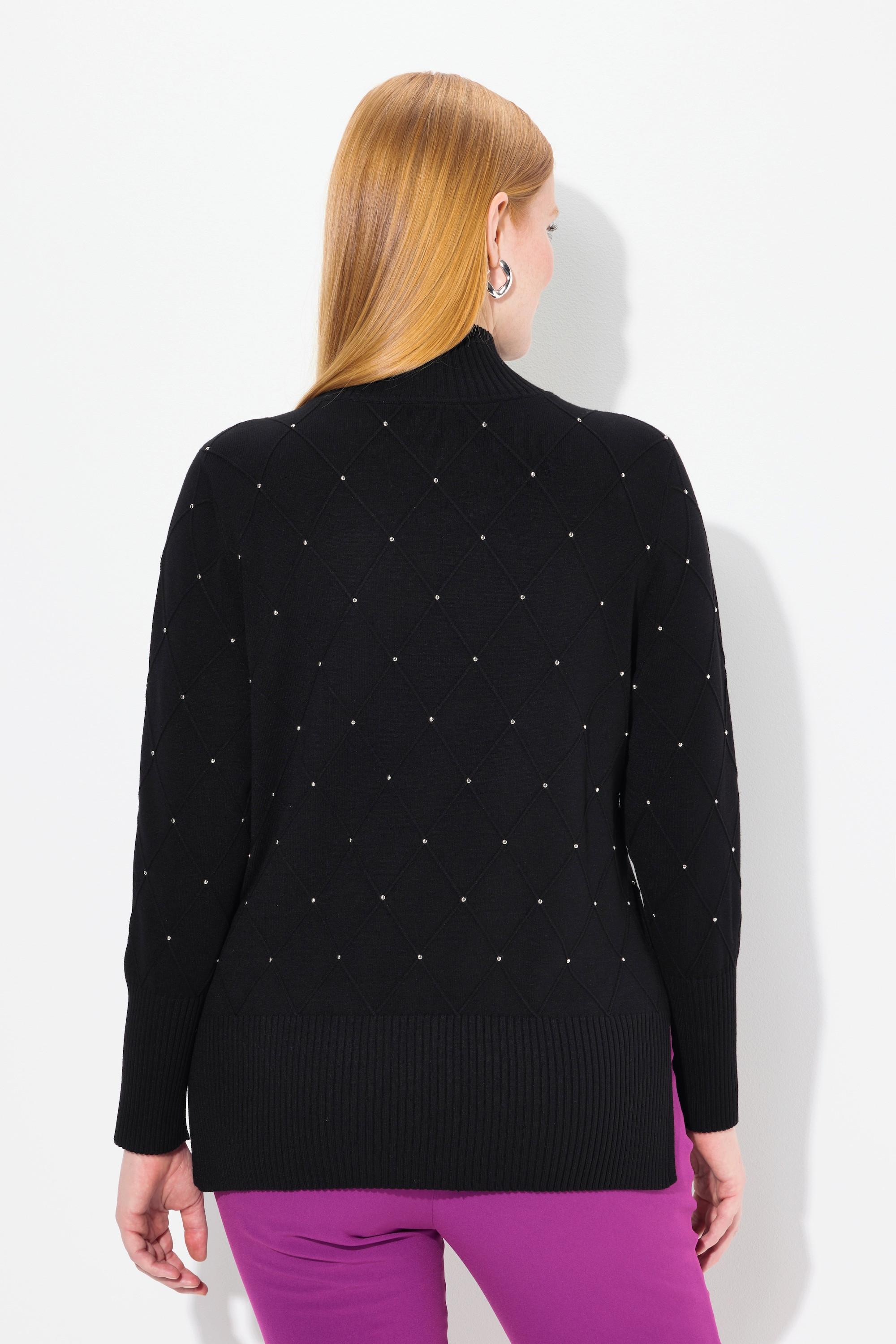 Ulla Popken Maglione Rombi Applicazioni Collo Alto Maniche Lunghe  