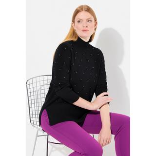 Ulla Popken  Maglione lungo con rombi, applicazioni, colletto alto e maniche lunghe 