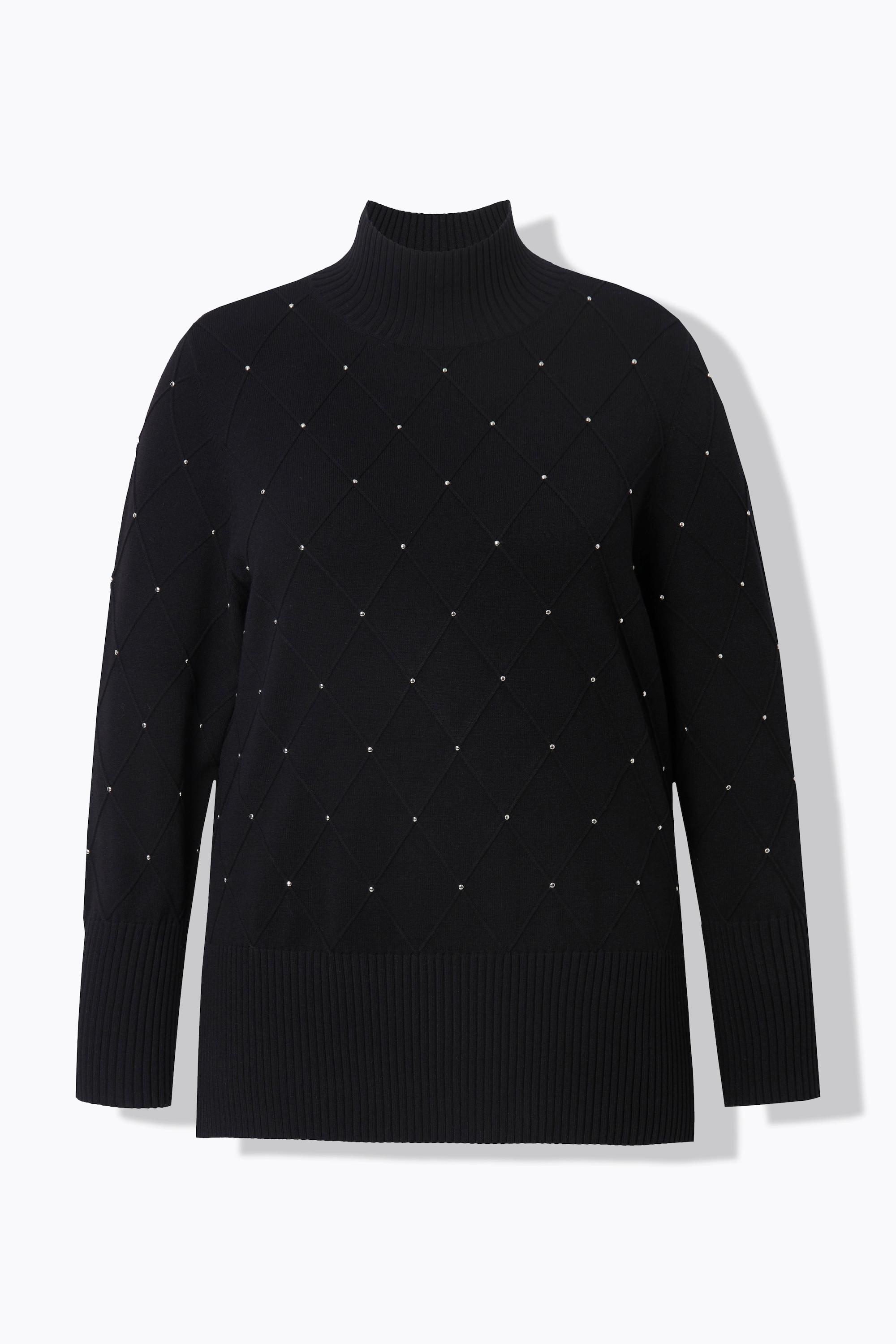 Ulla Popken Maglione Rombi Applicazioni Collo Alto Maniche Lunghe  