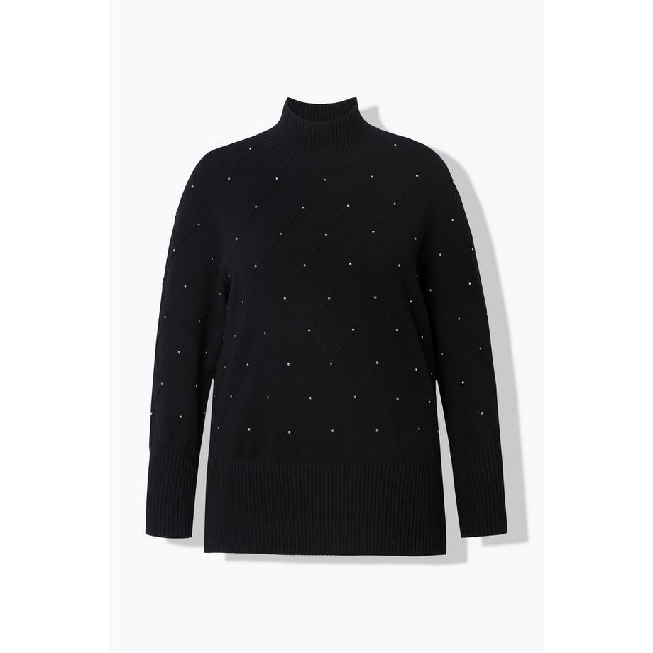 Ulla Popken Pull Losanges Rivets Fantaisie Col Montant Manches Longues  