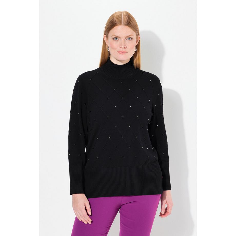 Ulla Popken Pull Losanges Rivets Fantaisie Col Montant Manches Longues  