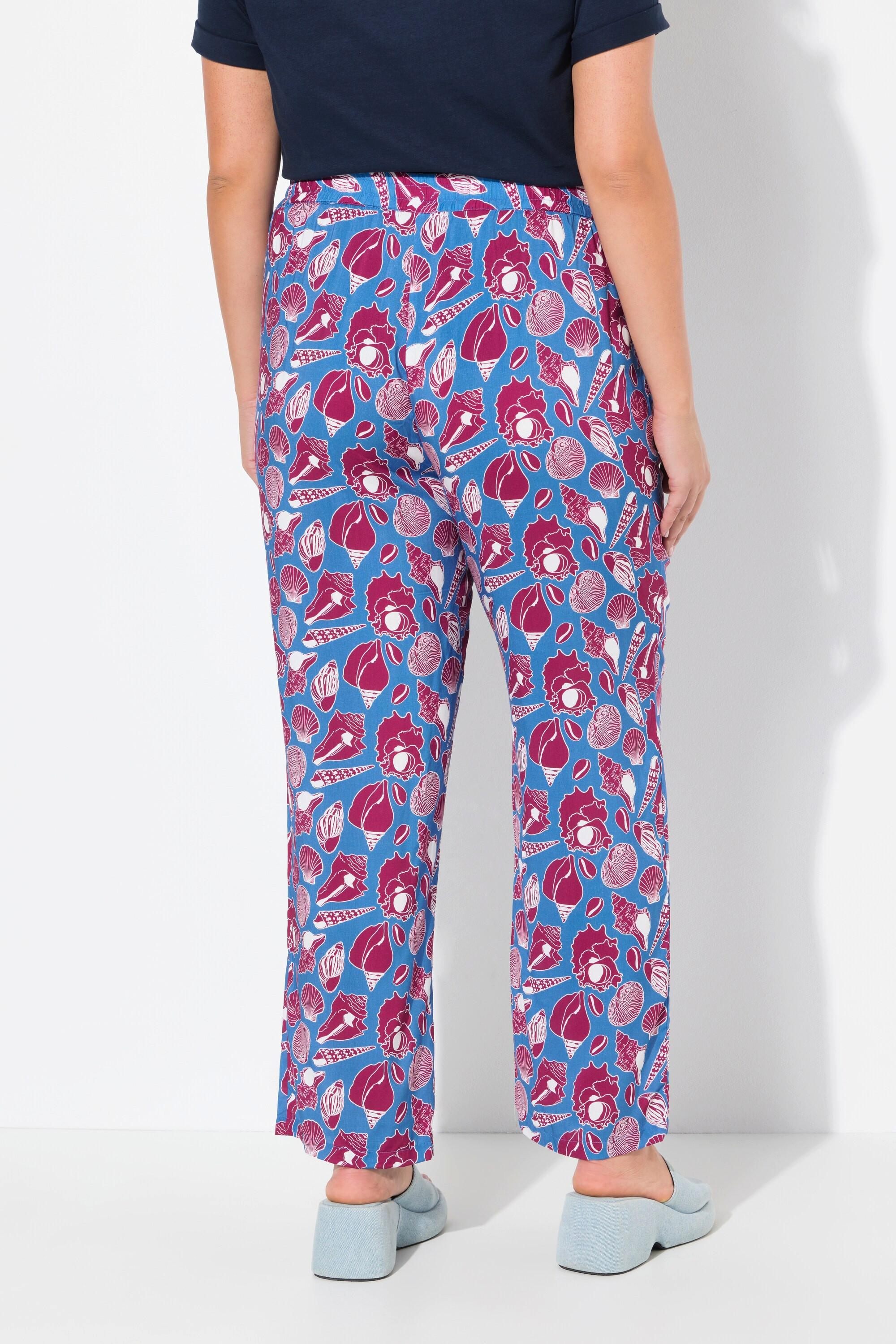 Ulla Popken Rose Conchiglie Gamba Larga Pantaloni Vita Elastica  