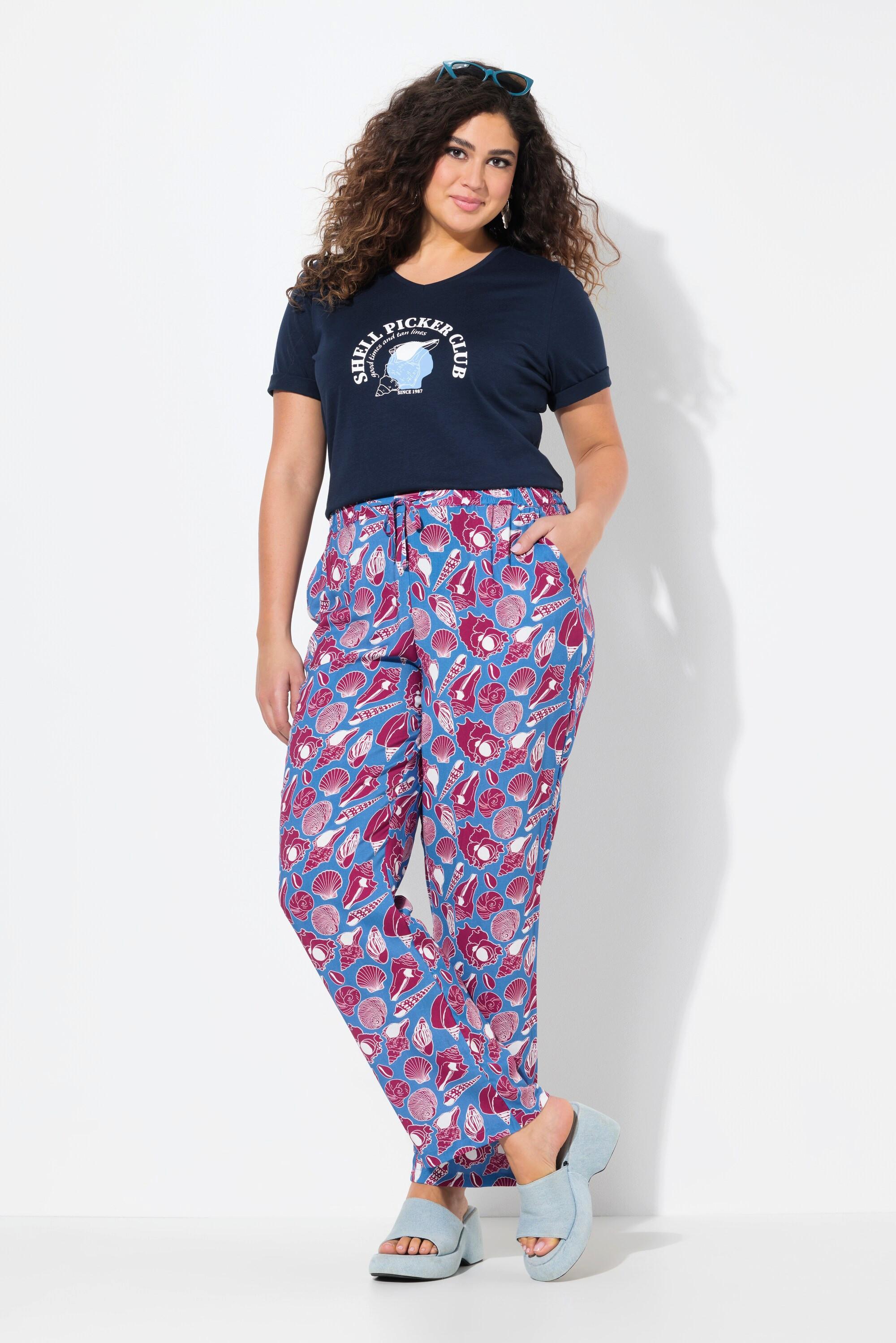 Ulla Popken Rose Conchiglie Gamba Larga Pantaloni Vita Elastica  