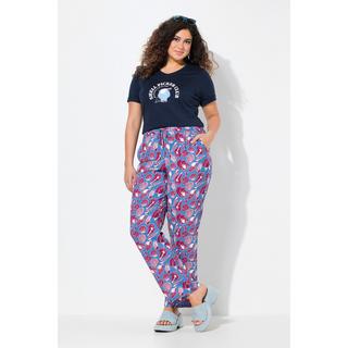 Ulla Popken Rose Conchiglie Gamba Larga Pantaloni Vita Elastica  
