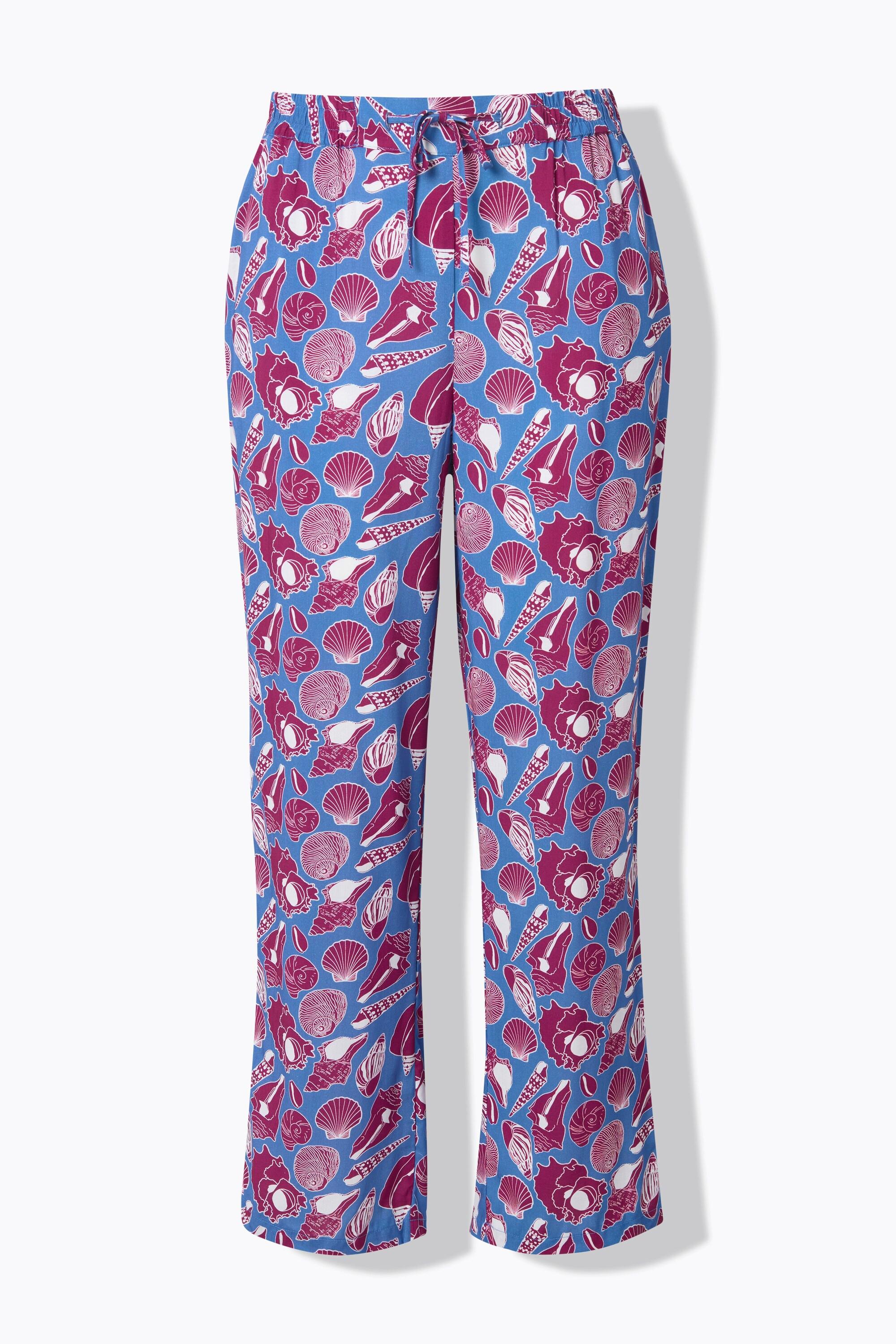 Ulla Popken Rose Conchiglie Gamba Larga Pantaloni Vita Elastica  
