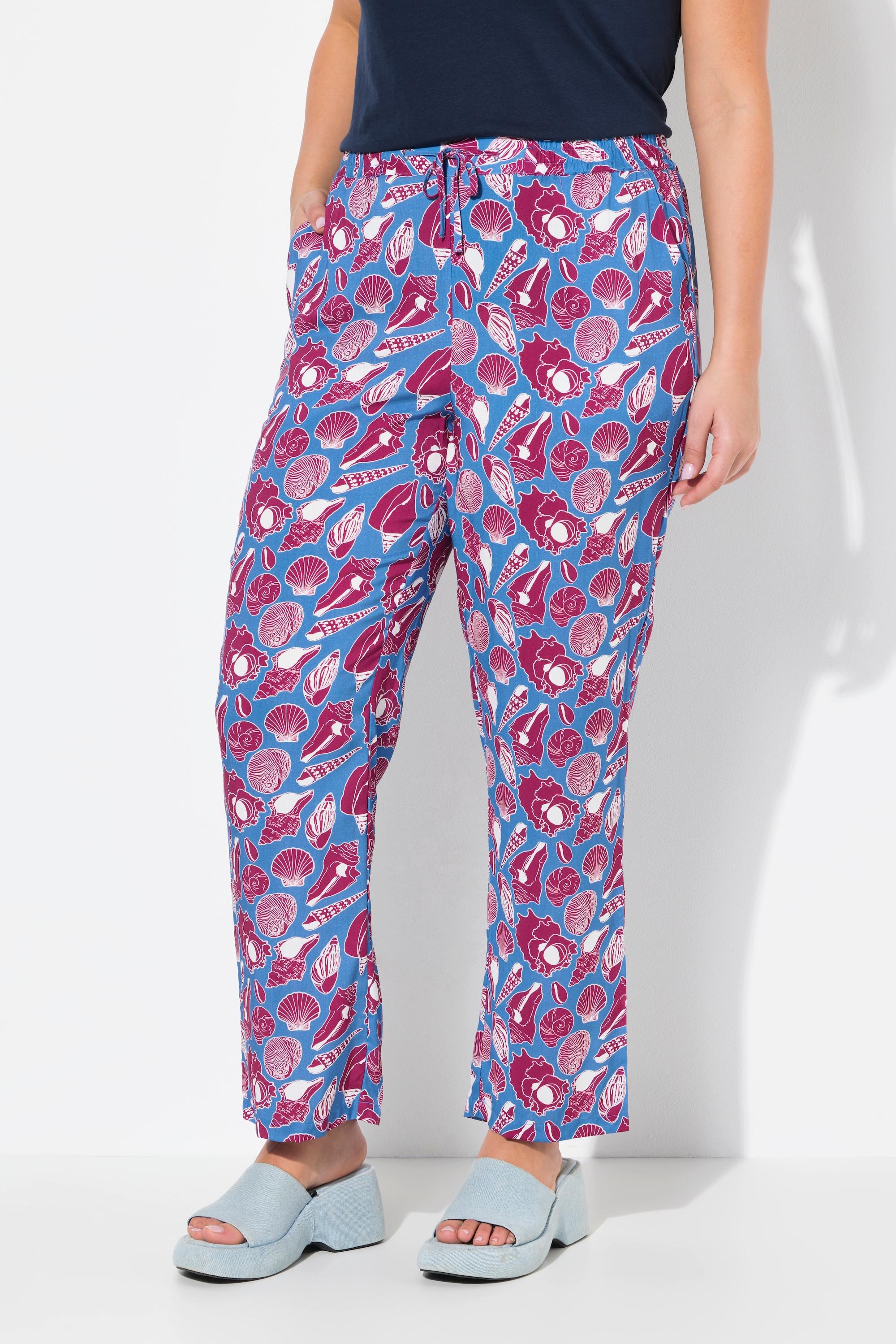 Ulla Popken Rose Conchiglie Gamba Larga Pantaloni Vita Elastica  