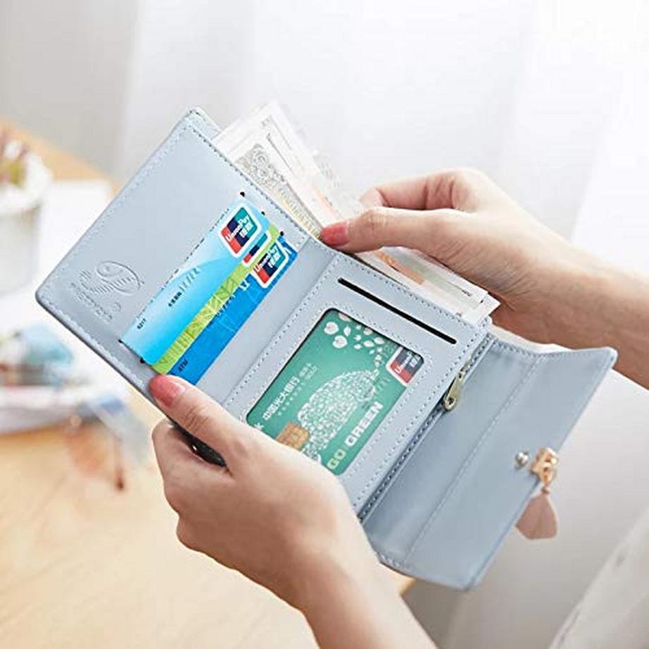 Only-bags.store Portafoglio piccolo in ecopelle liscia con scomparti multipli  