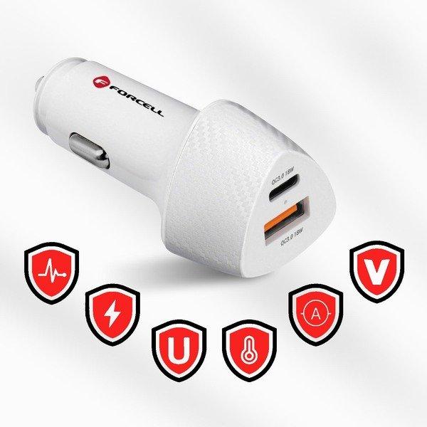 Avizar  Chargeur Voiture Blanc USB + USB-C 38W 