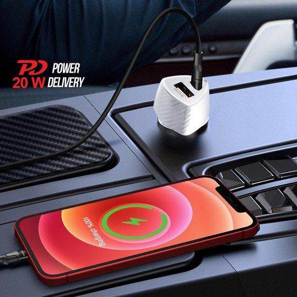 Avizar  Chargeur Voiture Blanc USB + USB-C 38W 