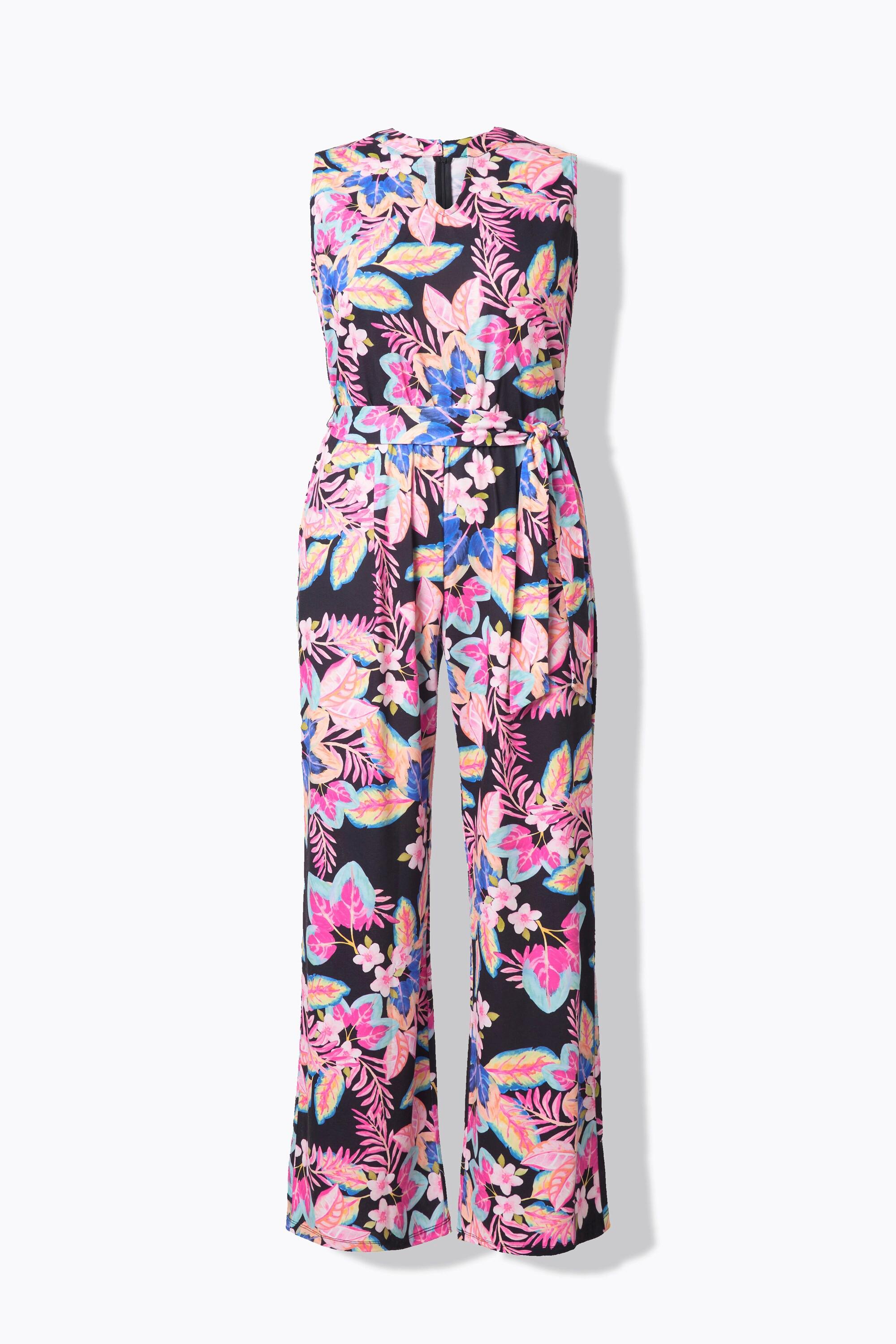 Ulla Popken Tuta smanicata in jersey con fantasia floreale  