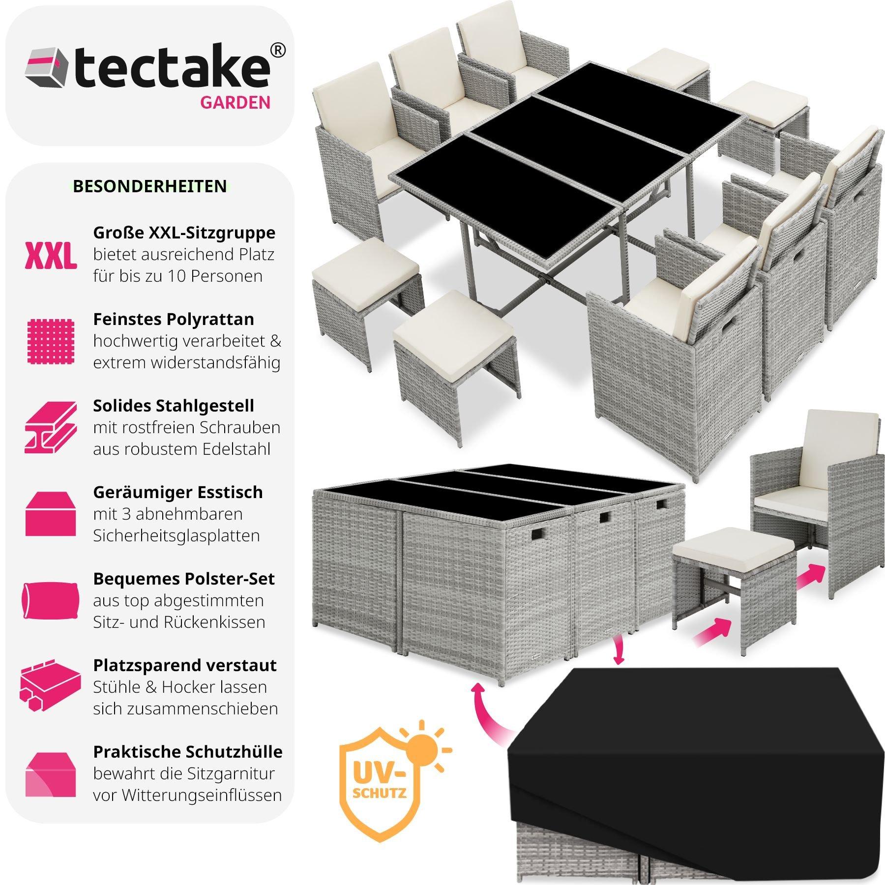 Tectake Salon de jardin MALAGA 10 places avec housse de protection  