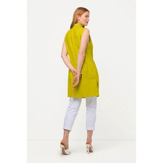 Ulla Popken  Blusa smanicata in misto lino con collo da camicia e tasche 