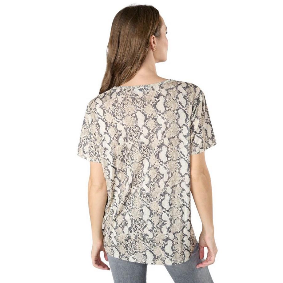 le temps des cerises Argent Snake Print T-Shirt  