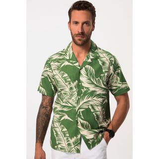 JP1880  Camicia dalla vestibilità cubana con effetto lino, stampa floreale, colletto alla cubana e mezze maniche, fino alla tg. 8XL 