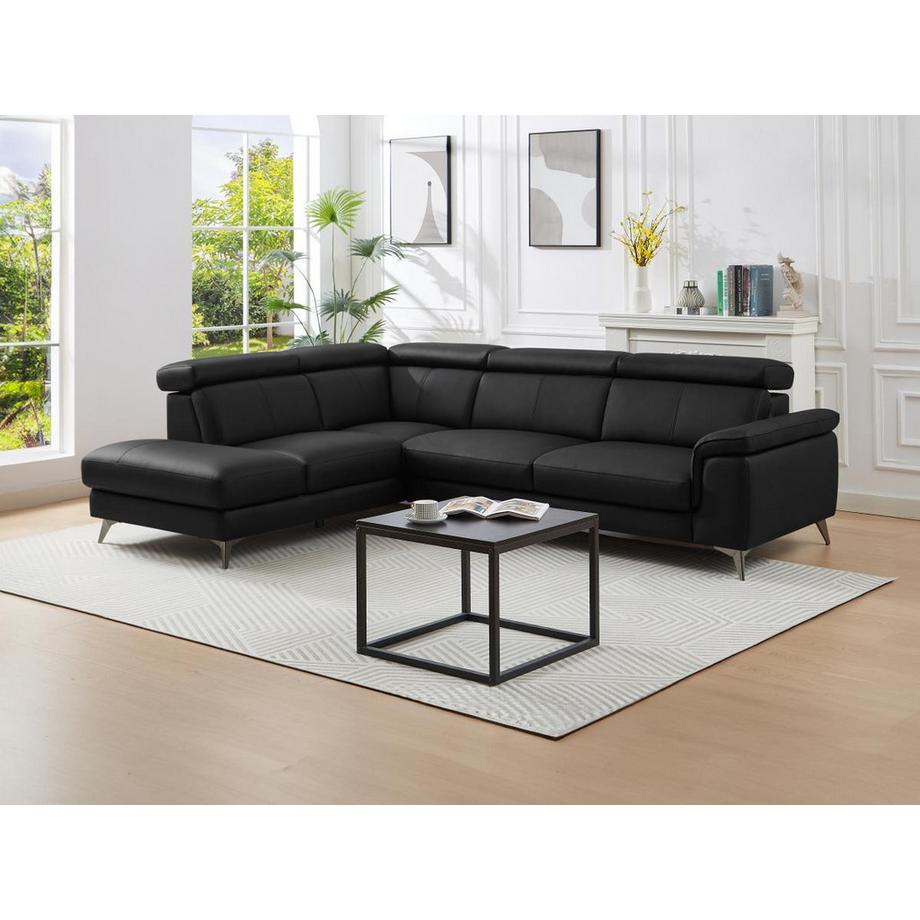 Vente-unique Canapé d'angle gauche en cuir noir MARAMBA  