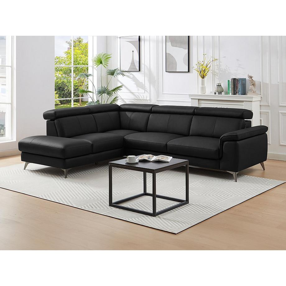 Vente-unique Canapé d'angle gauche en cuir noir MARAMBA  