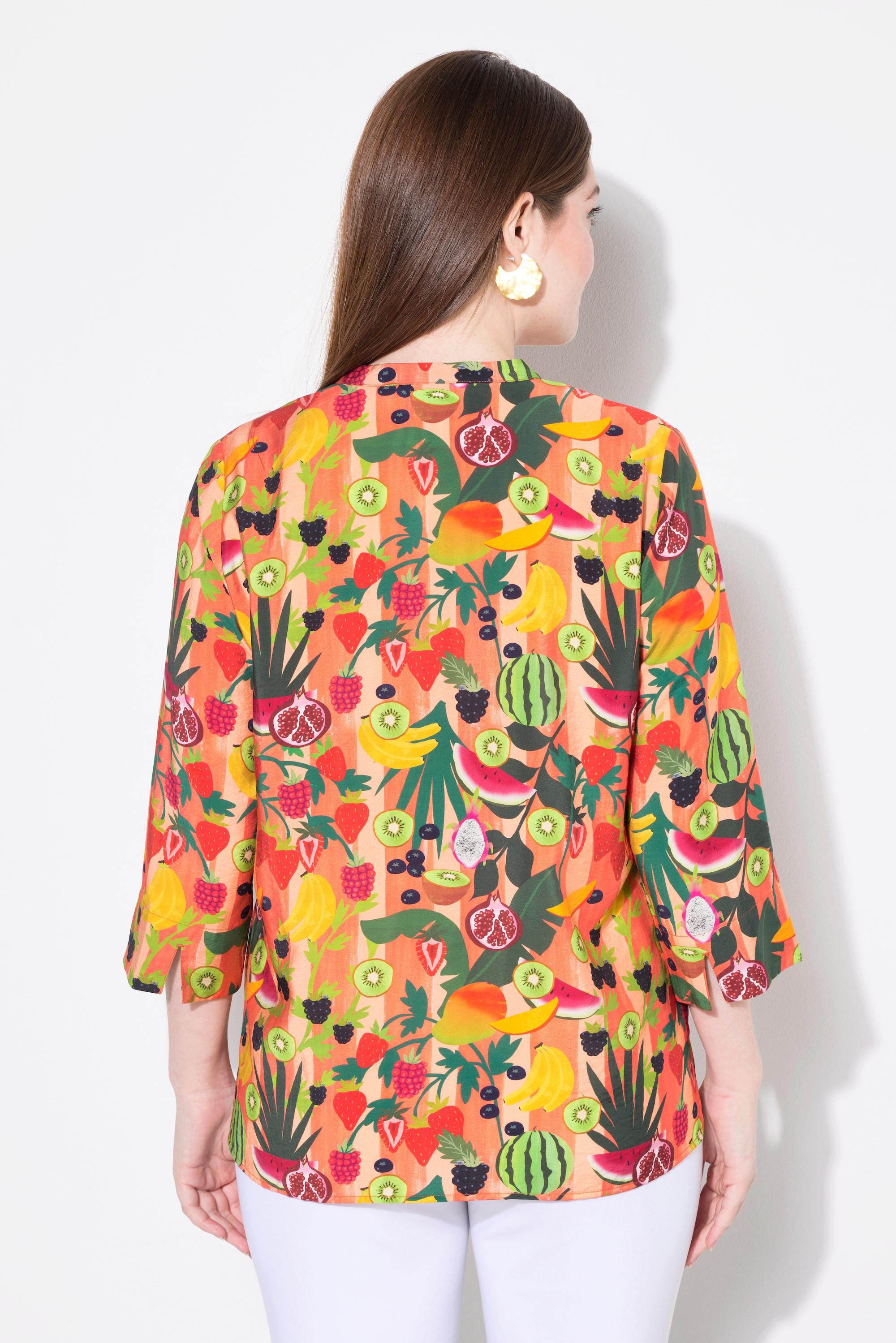 Ulla Popken Tunique Motif Fruits Col Montant Décolleté V Manches 3/4  