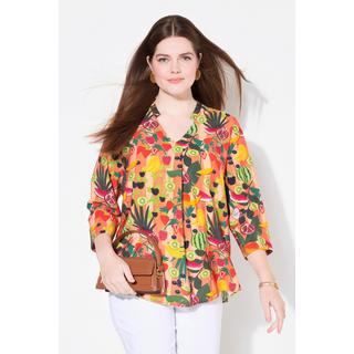 Ulla Popken Tunique Motif Fruits Col Montant Décolleté V Manches 3/4  