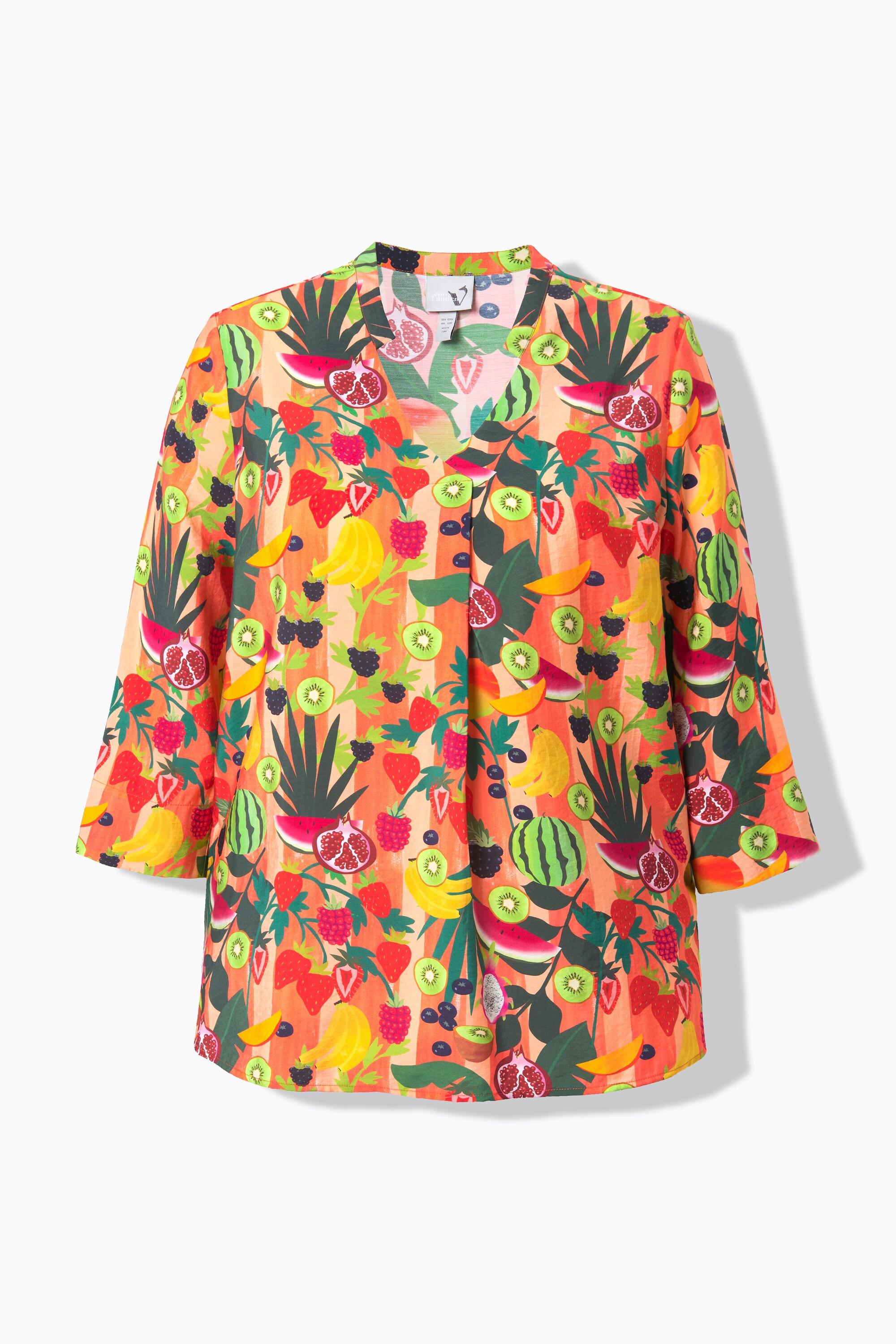 Ulla Popken Tunique Motif Fruits Col Montant Décolleté V Manches 3/4  