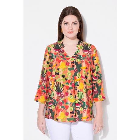 Ulla Popken Tunique Motif Fruits Col Montant Décolleté V Manches 3/4  