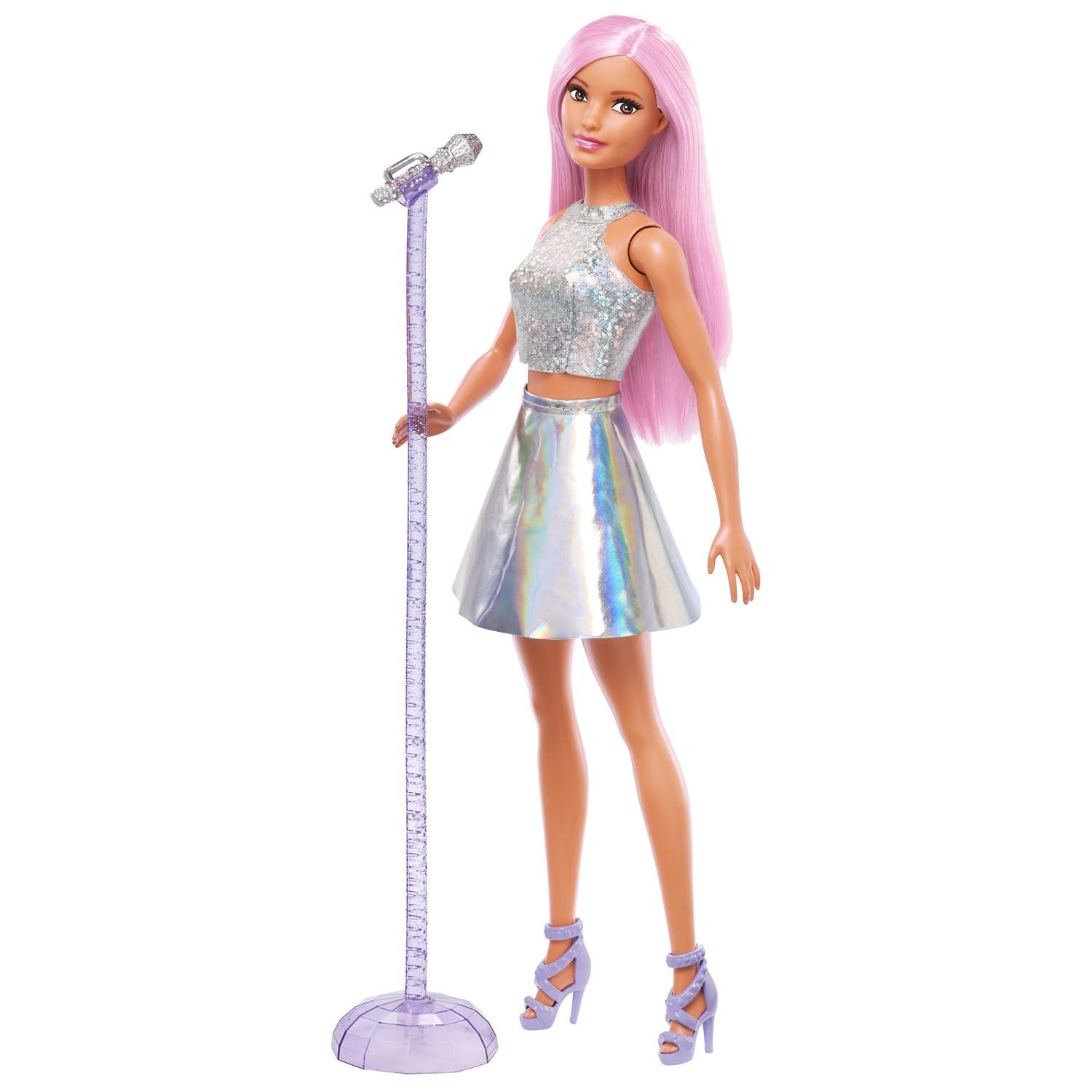 Barbie  Pop-Star-Puppe gekleidet in einem schillernden Rock mit Mikrofon 