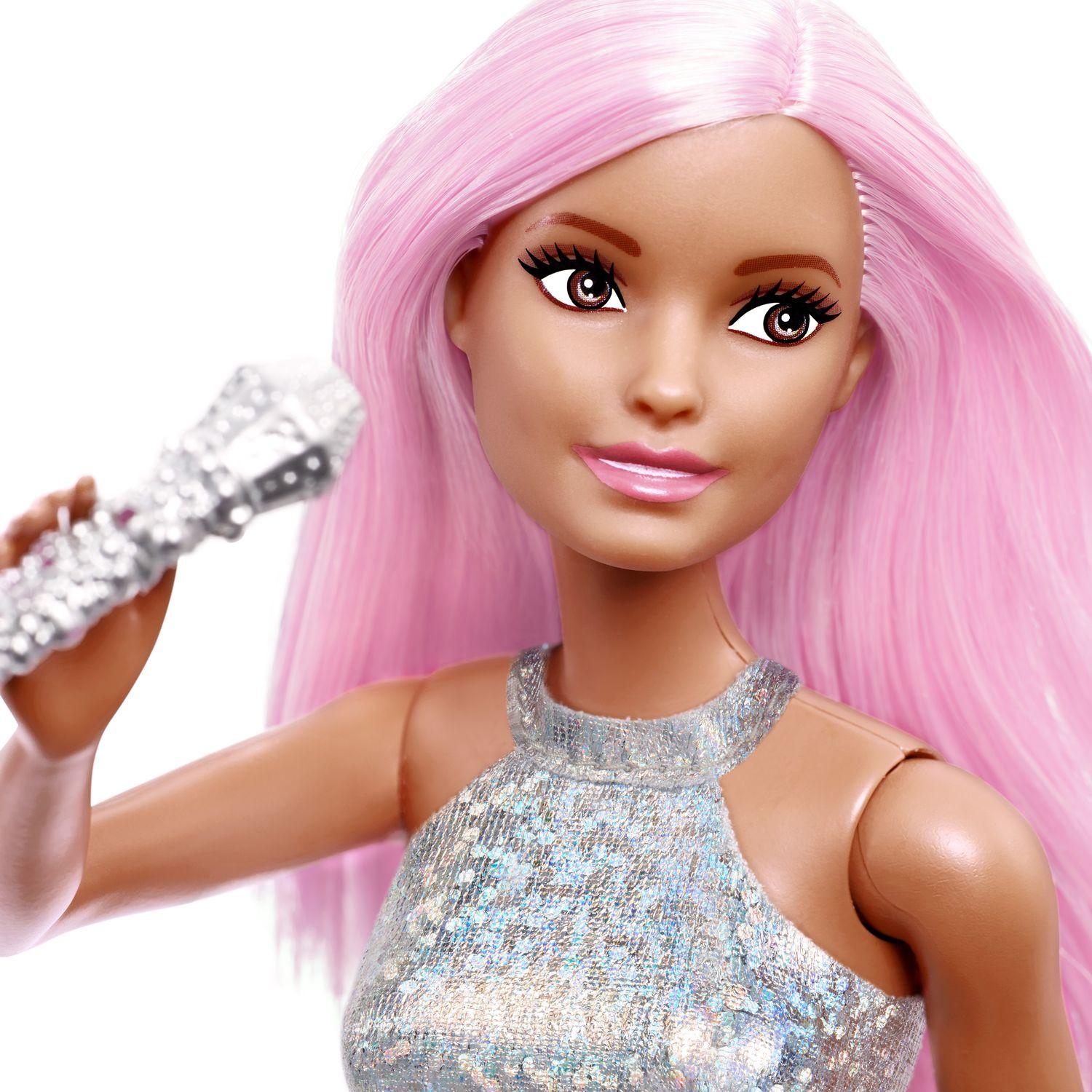 Barbie  Pop-Star-Puppe gekleidet in einem schillernden Rock mit Mikrofon 