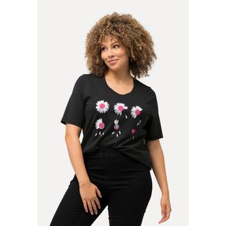 Ulla Popken  T-shirt classica con fiori, scollo a girocollo e mezze maniche 