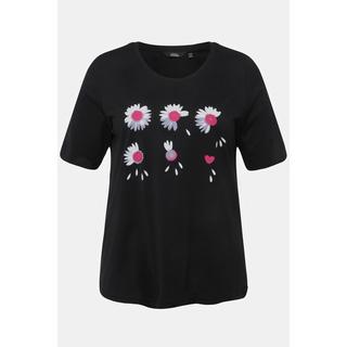 Ulla Popken  T-shirt classica con fiori, scollo a girocollo e mezze maniche 