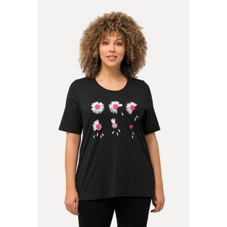 Ulla Popken  T-shirt classica con fiori, scollo a girocollo e mezze maniche 