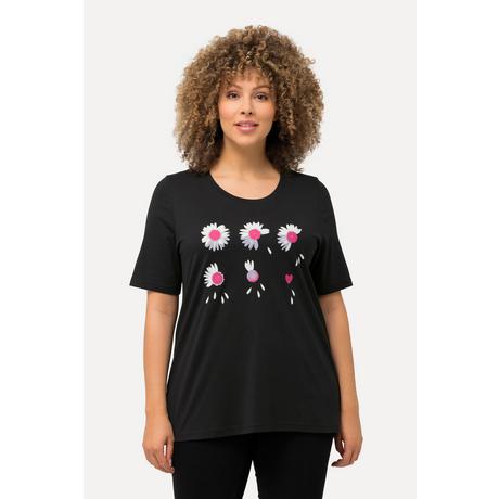 Ulla Popken  T-shirt classica con fiori, scollo a girocollo e mezze maniche 