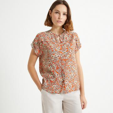 Kurzärmelige Bluse mit rundem Ausschnitt & Blumenmuster