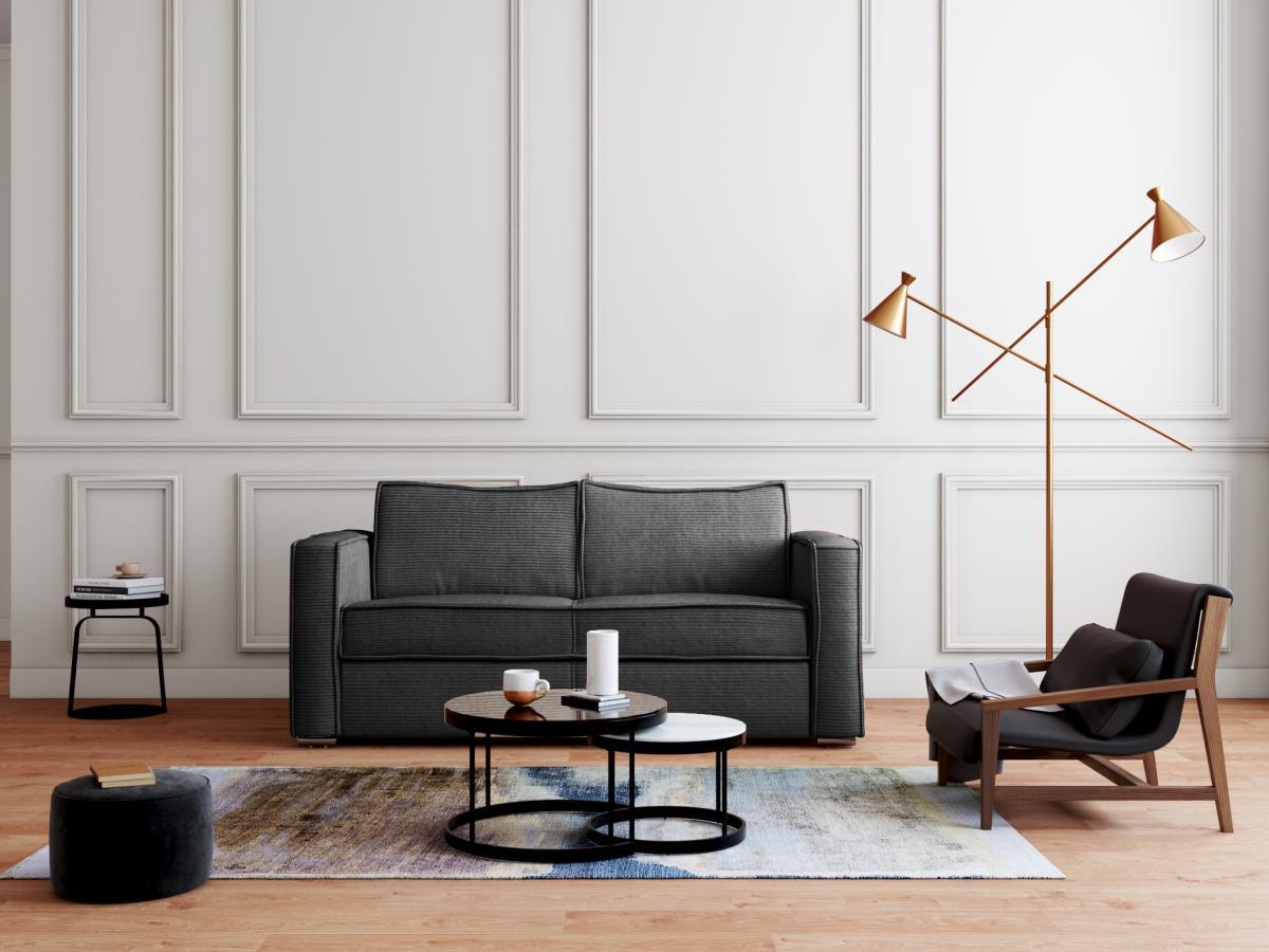 Vente-unique Schlafsofa mit Matratze 4-Sitzer - Cord - Anthrazitgrau - Liegefläche 160 cm - Matratze 18 cm - LORETO  