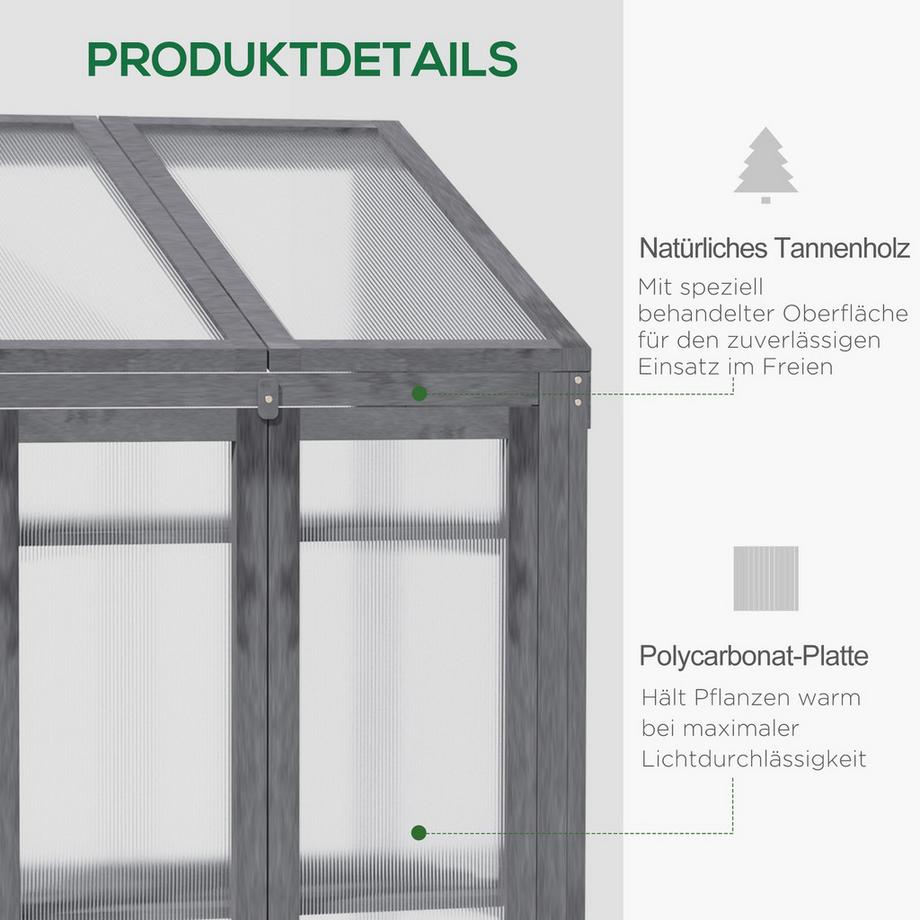Northio Frühbeet aus Holz, Mini Gewächshaus 70 x 50 x 120 cm, Treibhaus mit Abdeckung, Fenster, Doppeltür, lichtdurchlässig Frühbeetkasten mit 3 Regale, winterfest Hochbeet für Garten, Balkon, Grau  