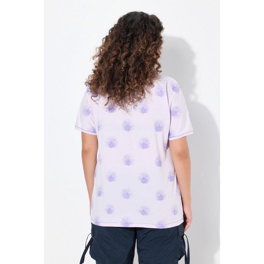 Ulla Popken T-shirt Oversize Motif Paons Col V Manches Courtes  