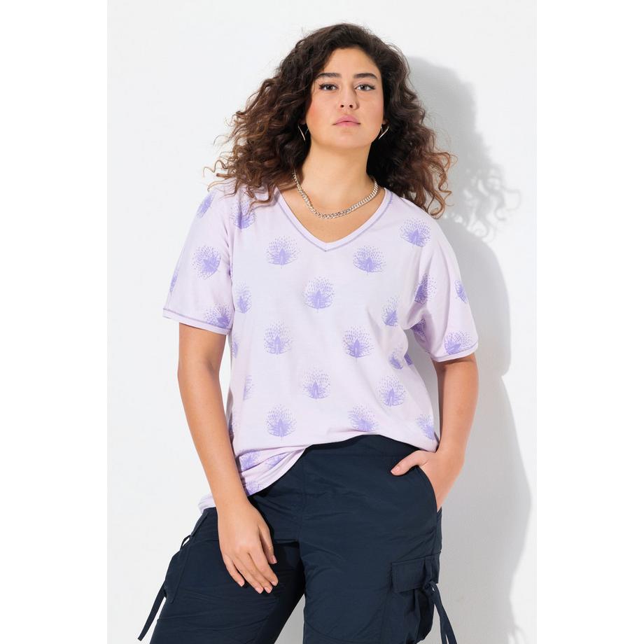 Ulla Popken T-shirt Oversize Motif Paons Col V Manches Courtes  