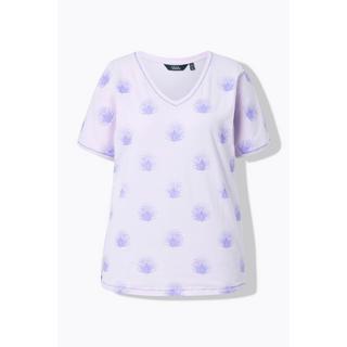 Ulla Popken T-shirt Oversize Stampa Pavoni Scollo a V Mezze Maniche  