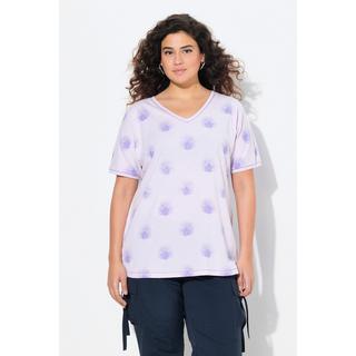 Ulla Popken T-shirt Oversize Stampa Pavoni Scollo a V Mezze Maniche  