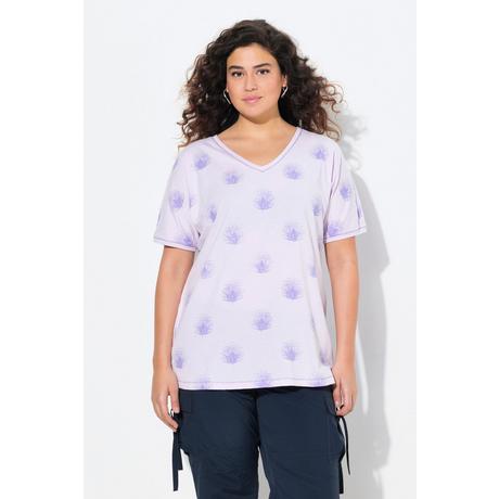 Ulla Popken T-shirt Oversize Stampa Pavoni Scollo a V Mezze Maniche  
