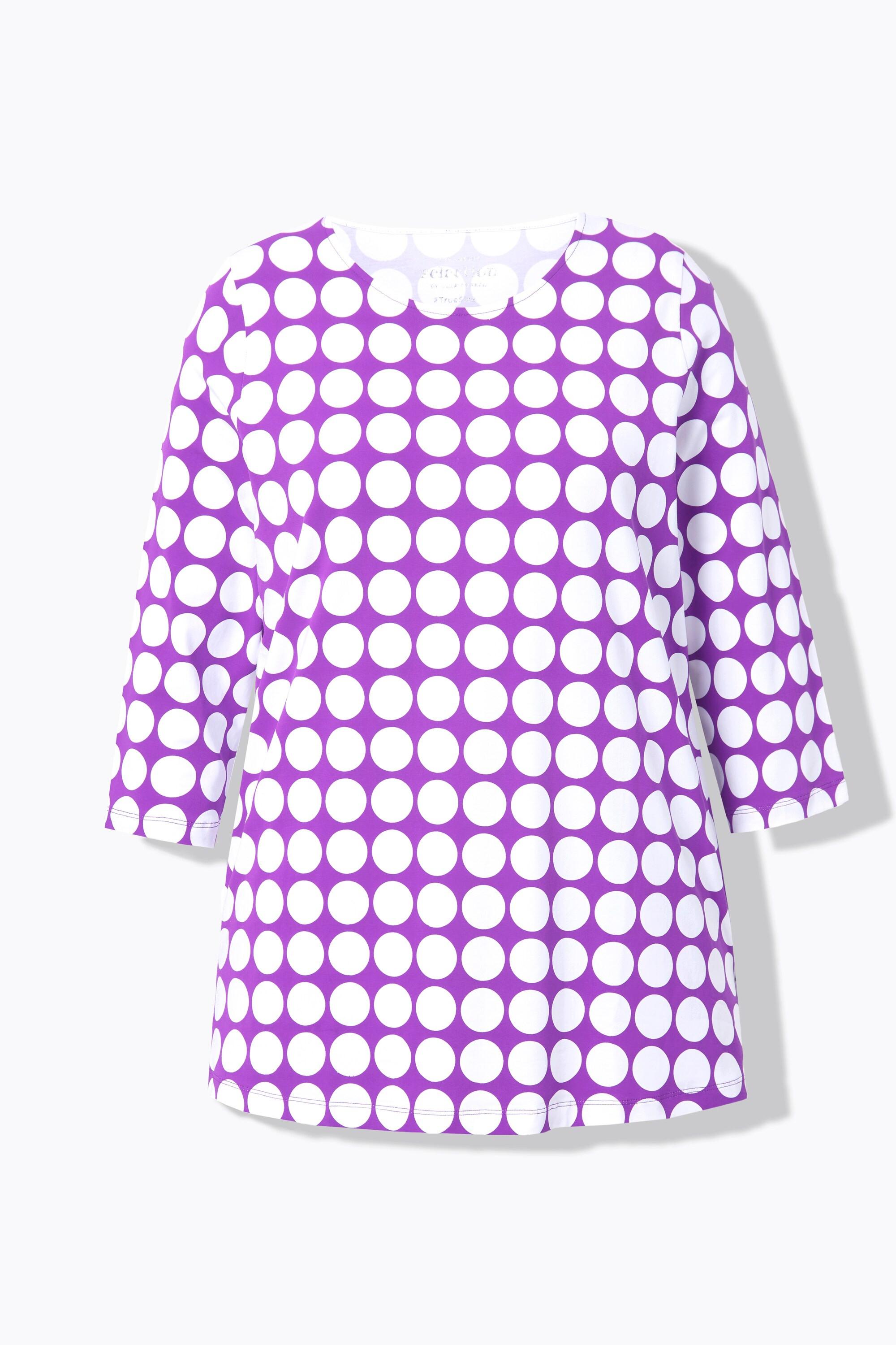 Ulla Popken  Shirt, Dots, A-Linie, Rundhals, 3/4-Arm, Pima Cotton 