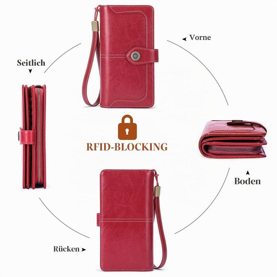 Only-bags.store  Ledergeldbörse Große Kupplung RFID-Schutzblockierung Lange Geldbörse mit großem Fassungsvermögen und 24 Kartenfächern 