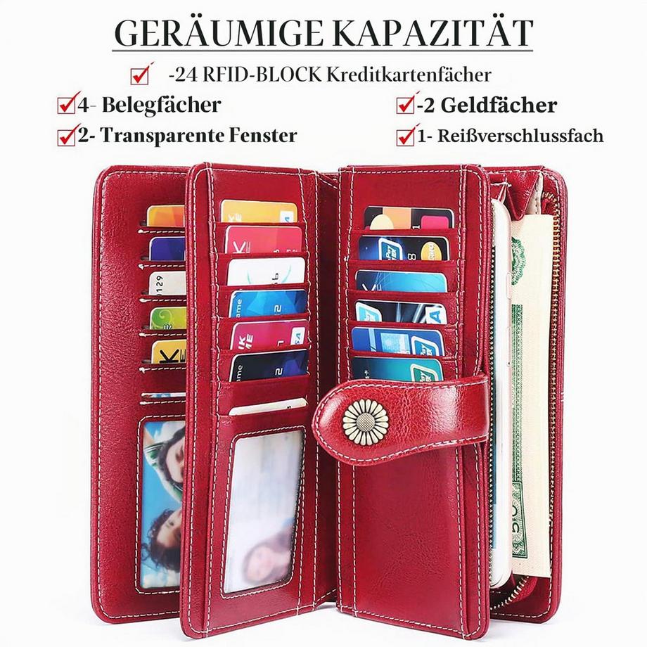 Only-bags.store  Ledergeldbörse Große Kupplung RFID-Schutzblockierung Lange Geldbörse mit großem Fassungsvermögen und 24 Kartenfächern 