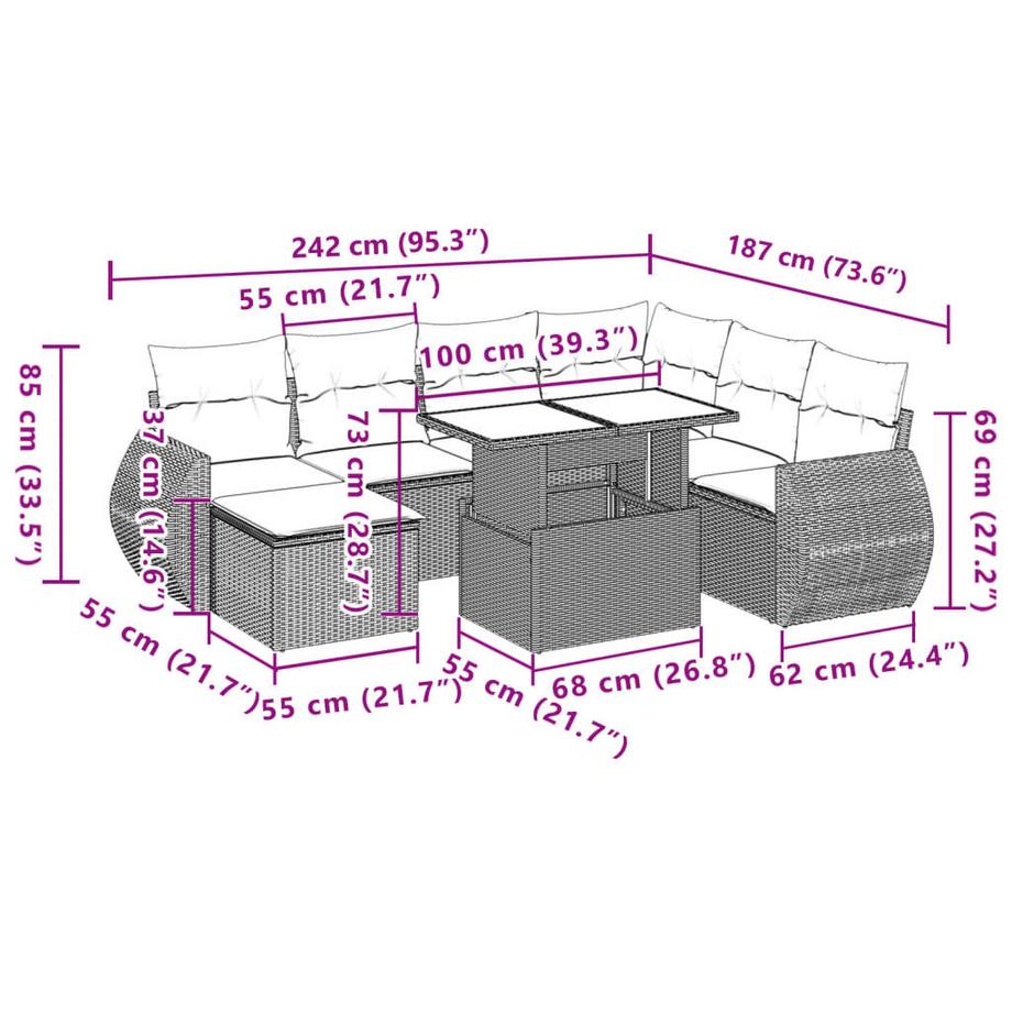 VidaXL Ensemble de canapés de jardin rotin synthétique  